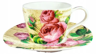 Zdjęcie produktu dla FILIŻANKA Z PODSTAWKIEM PORCELANA Róże 250ml Pudełko PREZENTOWE Yamasen