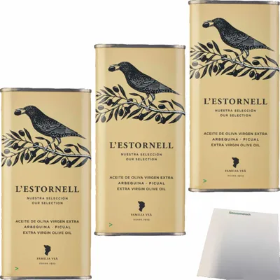 Produktbild von L’Estornell Natives Olivenöl Extra 3er Pack (3x500ml Dose) + usy Block