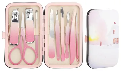 Produktbild von Maniküre Set 10-teilig Edelstahl Rosa mit Reiseetui