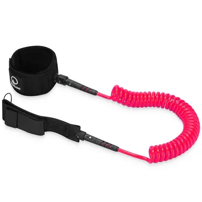 Produktbild von TSUNAMI SUP Leash, Sicherheitsleine für SUP Board, Spiral Leine, 1-3 m, Knöchelmanschette, rosa