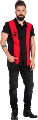 Image de Chemise Rockabilly Dean noir-rouge, taille : 58