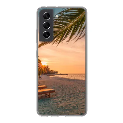 Produktbild von MuchoWow® Handyhülle Schutzhülle Hülle für Samsung Galaxy S21 FE Strand - Strandkorb - Sonnenuntergang Silikon Softcase Handy Hülle - Mobiltelefonhülle