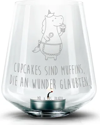 Produktbild von Mr. & Mrs. Panda gravur glas Einhorn Küche - Transparent - Geschenk, kerzenhalter, Koch, Laterne, Kuchen, Torte, Windlicht, Einhörner, Teelichthalter, Muffin, Unicorn