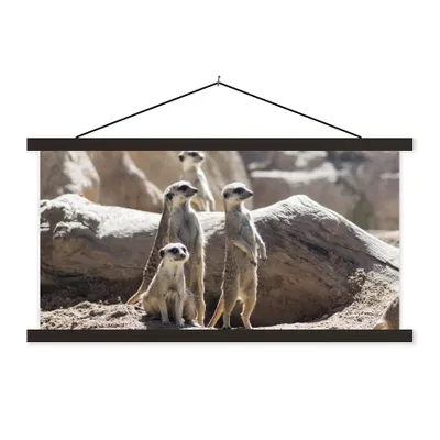 Produktbild von MuchoWow® Textilposter Familie - Erdmännchen - Tiere 150x75 cm mit schwarzem Rahmen - Posterleiste