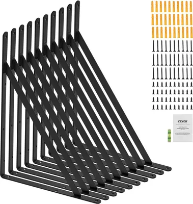 Zdjęcie produktu dla Wspornik półki, 308 x 209 x 25 mm, 10 sztuk, pływające wsporniki półek, wsporniki półek, grubość 3 mm, czarny matowy trójkątny wspornik półki, stalowy wspornik półki o nośności 72,6 kg