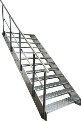 Zdjęcie produktu dla Schody z podłużnic stalowych Stopnie kratowe 12 stopni Poręcz lewa - Ocynkowana - (szer. x wys. x gł.) 120 x 228 x 234 cm