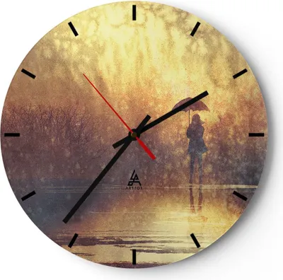Produktbild von Wanduhr - Rund - Glasuhr - Frau Regen - 30x30cm - Schleichendes Uhrwerk - Lautlos - zum Aufhängen bereit - Dekoration Modern - Wanddekoration aus Glas - C3AR30x30-3755