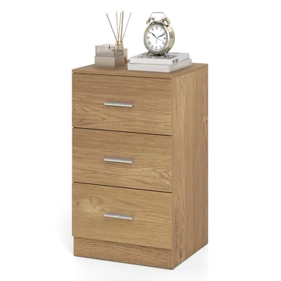 Immagine prodotto di Comodino con 3 cassetti COSTWAY, comodino per letto a molle, cassettiera 38x35x66cm, natura