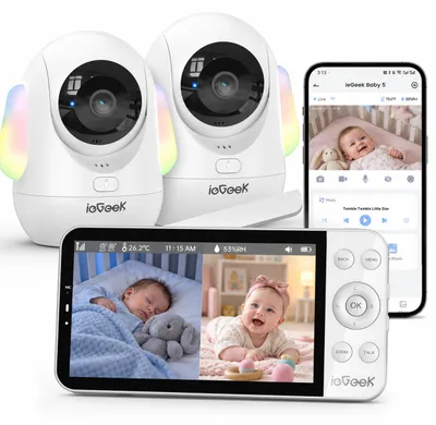 Produktbild von ieGeek Babyphone mit 2 Kameras App 2,5K 4MP 5,5 Zoll WLAN Video Babyphone PTZ 360° 100° AI Erkennung smartes Nachtlicht Auto Tracking
