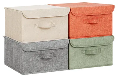 Productafbeelding van Solidchoice - Set van 4 Opbergdozen met Deksel, Kleurvol en Vouwbaar