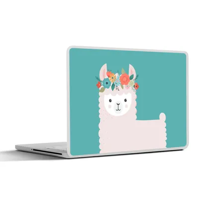 Produktbild von MuchoWow® Laptop Aufkleber Sticker Cover Lama - Wolle - Blumen 31x22.5 cm - Laptop-Deko