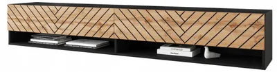 Obrázek produktu pro TV skříňka 180 cm, přední část z MDF, černý Imitace "jodełka", barva "Wotan", s LED osvětlením