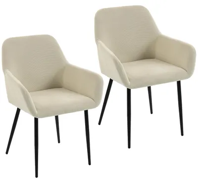 Produktbild von HOMCOM Esszimmerstühle 2er-Set, gepolsterte Küchenstühle mit Cord-OptikCreme