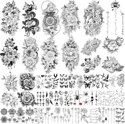 Produktbild von Famanu Wasserfeste Temporäre Tattoos Blumenmotive - 14 Bögen