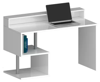 Produktbild von Schreibtisch Dcheryshe, linearer Schreibtisch mit Ablagefächern, Mehrzweck-Büroschreibtisch mit Platte, 140x60h93 cm, Weiß