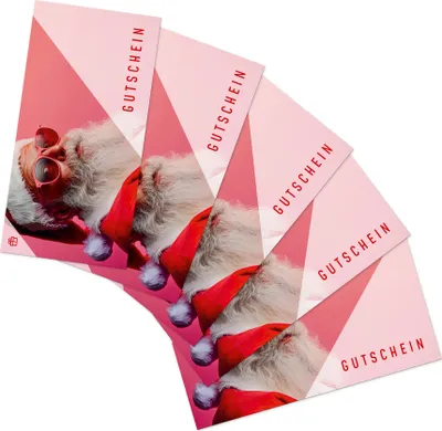 Produktbild von itenga 5x Geschenkgutschein Weihnachten Santa Weihnachtsmann (Motiv 34) Postkarte zum Ausfüllen DIN Lang 21,0 x 10,5 cm