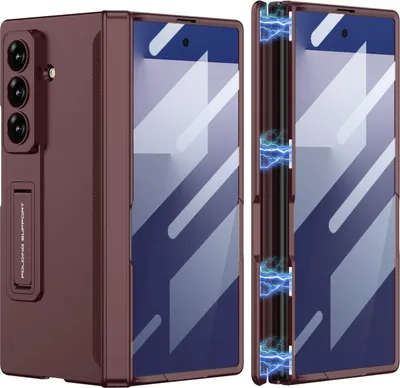 Image de Etui pour Samsung Galaxy Z Fold 7, protection magnétique de la charnière, housse complète avec protection de l'écran et support Rouge