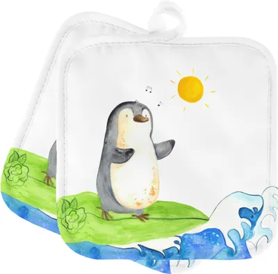 Produktbild von Mr. & Mrs. Panda Topfuntersetzer Pinguin Surfer - Weiß - Geschenk, Motiviert, Optimistisch, Topflappenset, Topflappen, Set, Portugal, topfhalter, Kochlappen, Hawaii