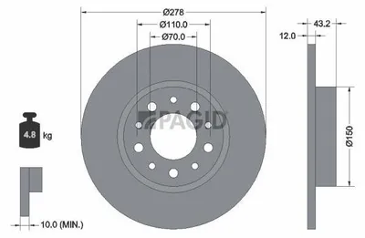 Produktbild von PAGID Bremsscheibe Hinten für ALFA ROMEO 159 Sportwagon (939) 278mm 54452NC