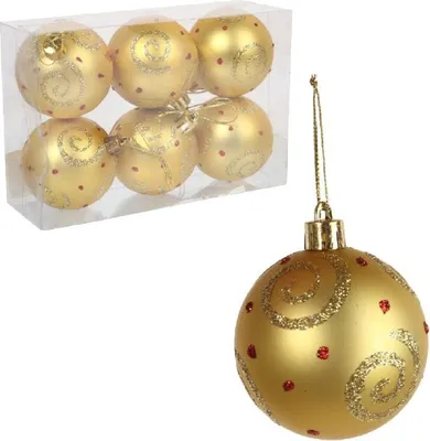 Obrázok produktu pre Sada 6 plastových ozdôb s dekoráciou 6 cm zlatá