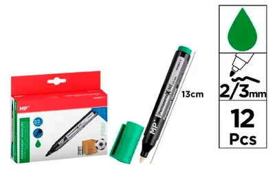 Imagen del producto de Marcador permanente verde, paquete de 30 unidades. Tinta indeleble, secado rápido. - Modelo MP