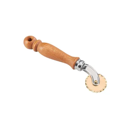 Produktbild von Ergonomisches Teigrad - gezahnt Du. 35 mm - Messing / Holzgriff