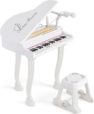 Immagine prodotto di Tastiera per bambini COSTWAY, tastiera elettronica portatile per pianoforte con 37 tasti, sgabello, microfono, modalità di insegnamento, funzione di registrazione e riproduzione per bambini 3+