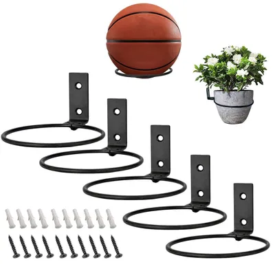 Produktbild von Ballhalterung Wand, 5-teiliges faltbares Ballregal mit Schrauben, für Basketball, Fußball, Volleyball, 10 cm