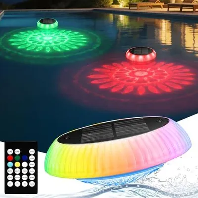 Produktbild von Toowell Solar Poolbeleuchtung Unterwasser,Wasserdicht Poolbeleuchtung Solar Pool Licht,Fernbedienung,RGB,Timer,6 Farben,12 Modi Pool Lichter Unterwasser Pool Beleuchtung für Aufstellpool,1 Stück