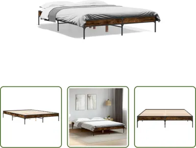 Produktbild von The Living Store Bettgestell Räuchereiche 140x200 cm Holzwerkstoff und Metall