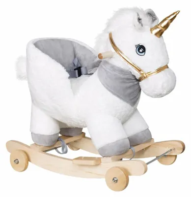 Produktbild von Einhorn-Schaukelpferd zum Draufsitzen, 2-in-1-Babyschaukelpferd, Weiß