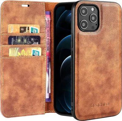 Image de Étui 2-en-1 pour Apple iPhone 13 Pro 6,1 pouces, en similicuir marron avec rabat