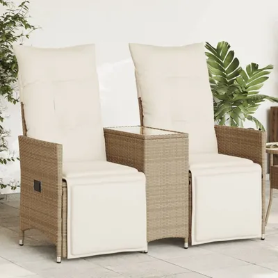 Produktbild von Design Gartensofa 2-Sitzer Verstellbar mit Tisch Beige Poly Rattan, Gartensofas 2024 Neu