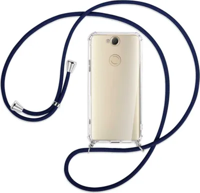 Produktbild von Handykette Backcover-Schutzhülle mit Band (Metall silberfarben) für Sony Xperia XA2 Plus - dunkelblau