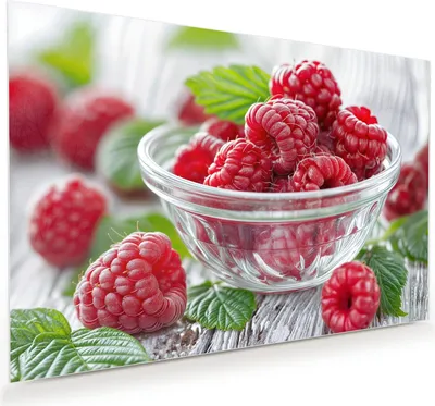 Produktbild von Glasbild 45x30cm in XXL für Wohnzimmer, Schlafzimmer Motiv Frische Himbeeren