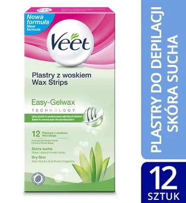 Zdjęcie produktu dla Veet Easy-Gelwax Technology, Pasek do depilacji, Ciało, Nogi, Skóra sucha, 12 szt.