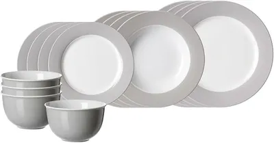 Imagen del producto de Set para principiantes Doppio, de 16 piezas, vajilla de porcelana, juego de platos y cuencos para 4 personas, color gris