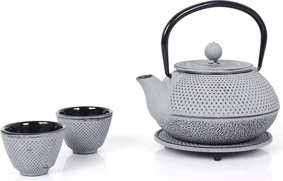 Immagine prodotto di Echtwerk set da tè in ghisa 0,8 L bollitore per tè incl. sottobicchiere 2 tazze da tè set da tè design vintage crema, colore:grigio