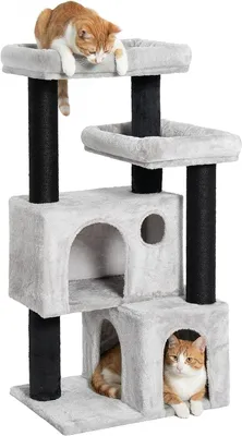 Productafbeelding van Krabpaal voor katten - Kattenboom - Spelen en rusten - Extra hoge palen - 111 cm hoog - Zwart grijs