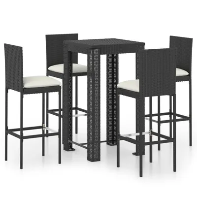 Image de vidaXL Ensemble bar de jardin 5 pièces avec coussins Poly rotin noir