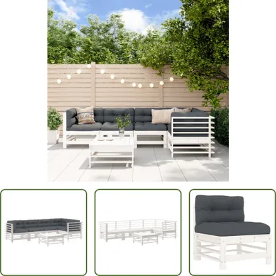 Produktbild von The Living Store 6-tlg. Garten-Lounge-Set mit Kissen Weiß Massivholz