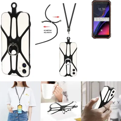 Produktbild von K-S-Trade 3in1 Handykette Handyband Handykordel Halsband Smartphone-Ring Handy-Ring kompatibel mit Blackview Oscal S60 Fingerhalterung Handyring