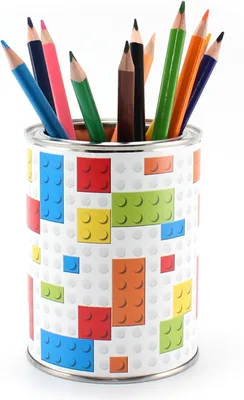 Produktbild von Stiftebecher Bausteine Bauklötze inkl. 12 Dreikant Buntstiften Kinder Stifteköcher Stiftehalter Schreibtisch Organizer Junge