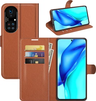 Produktbild von Schutzhülle für Huawei P50 Pro Case Handy Hülle Cover Case Schutztasche Wallet Etuis, Farbe:Braun