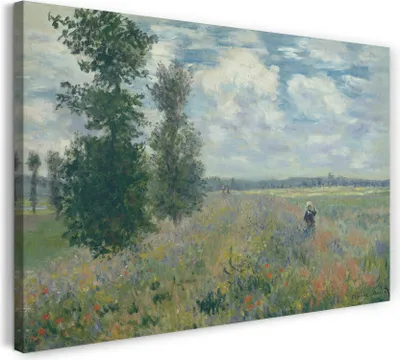 Produktbild von Leinwandbild (80x60cm): Claude Monet - Felder um Argenteuil (1875), echter Holz-Keilrahmen inkl. Aufhänger, handgefertigt in Deutschland
