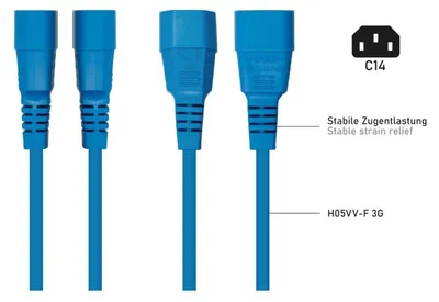 Obrázok produktu pre Kabelmeister SK1430-B030, 1 m, IEC C14, IEC C13, H05VV-F3G, 250 V, 10 A