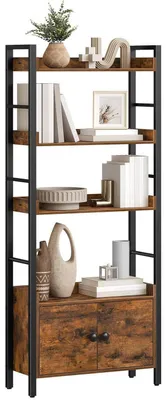 Image de Étagère de rangement avec portes et compartiments, 4 niveaux, design industriel