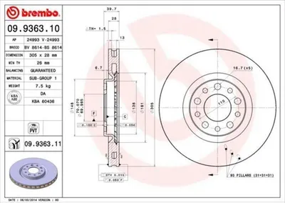 Produktbild von BREMBO Bremsscheiben (2 Stück) Vorderachse 09.9363.11