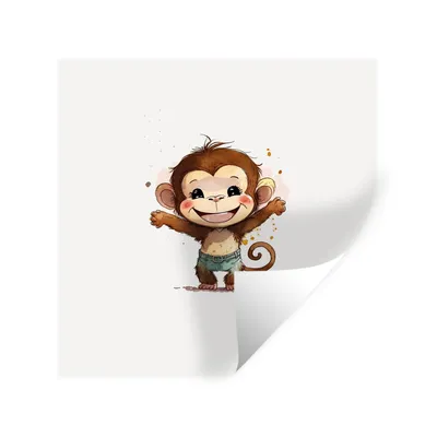 Produktbild von MuchoWow® Wandtattoo Wandsticker Wandaufkleber Affe - Braun - Aquarell - Tiere - Mädchen - Jungen 100x100 cm Selbstklebend und Repositionierbar - Wierderverwendbar - Selbstklebend