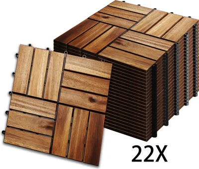 Produktbild von Hengda 2m² Holzfliesen Mosaik Akazienholz Fliese 22 Stueck 30x30 cm Balkonfliesen Gartenfliesen Terrassenfliesen fuer Garten Terrasse Balkon